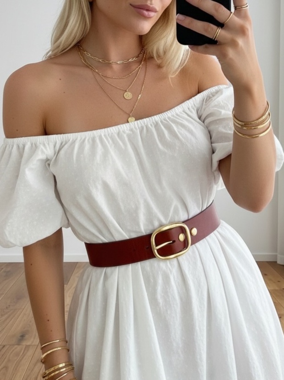 Handmade Cognac Leather Belt with Oval Brass Buckle